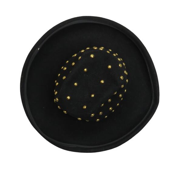 Bollman Hat Co. Mr. Charles 80s Vintage Black Felt Wool Gold Studded Fedora Hat - Picture 2 of 8
